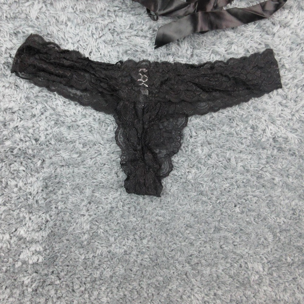 Adore Me Corset Bustier Set Womens 1X Black Lace Satin Garter Thong Lingerie NWT - Picture 15 of 16